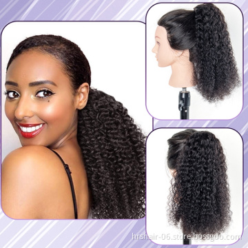 8a grade deep wave 30 inch Wholesale price Human Hair ponytail Cuticle Aligned Hair Free Sample Silky Brazilian Hair ponytail